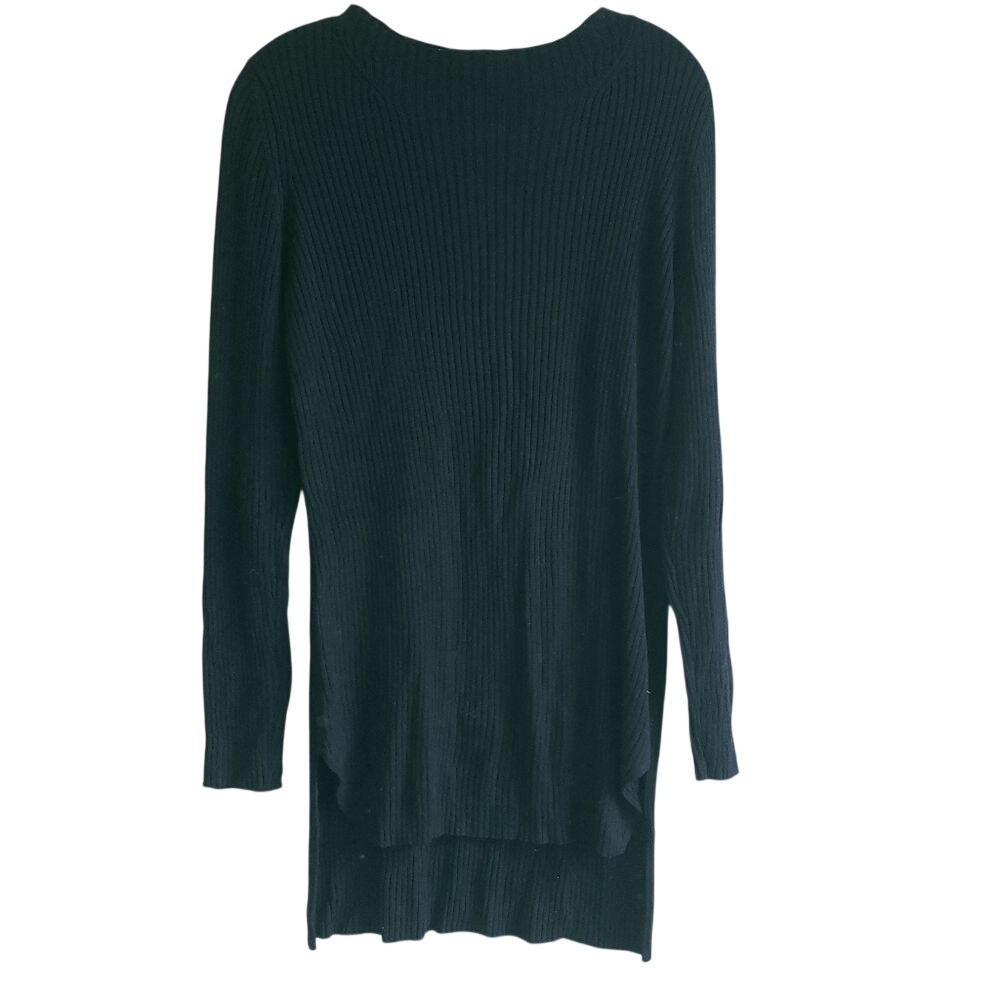 Eileen Fisher Small Stretchy Round‎ Neck Relaxed Black Ribbed Tencel Tunic Dress